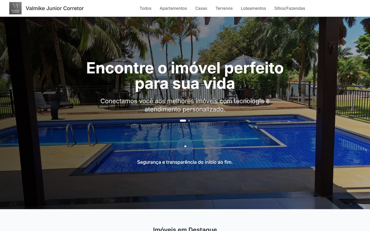 Página inicial do site Valmike Junior — Corretor Imobiliário